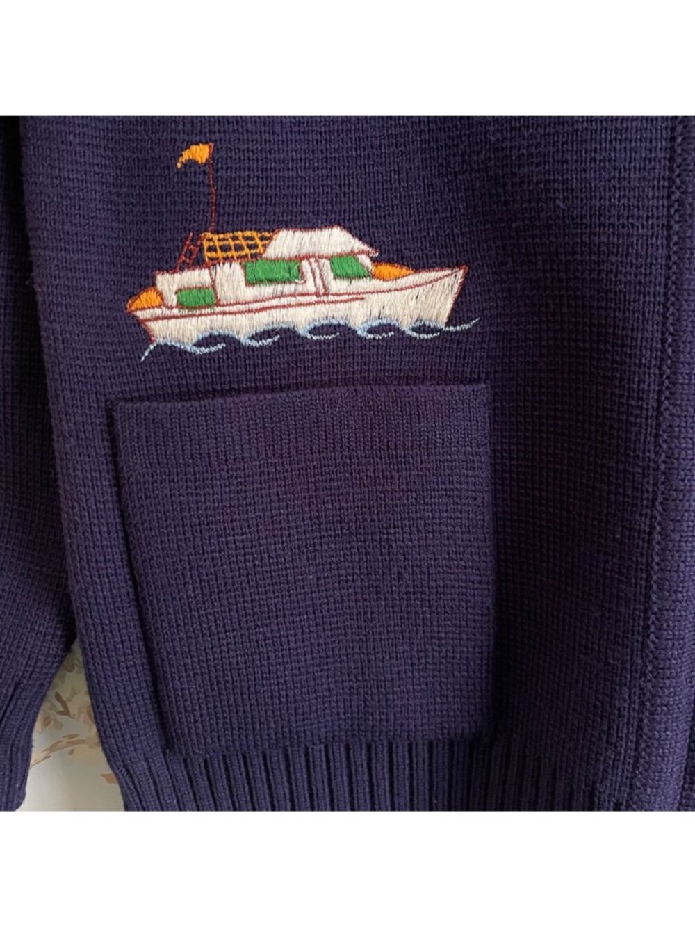 Vintage LeRoy Womens Zip Sweater Size L Navy Nautical Sailboat Anchor Coastal - Picture 6 of 12